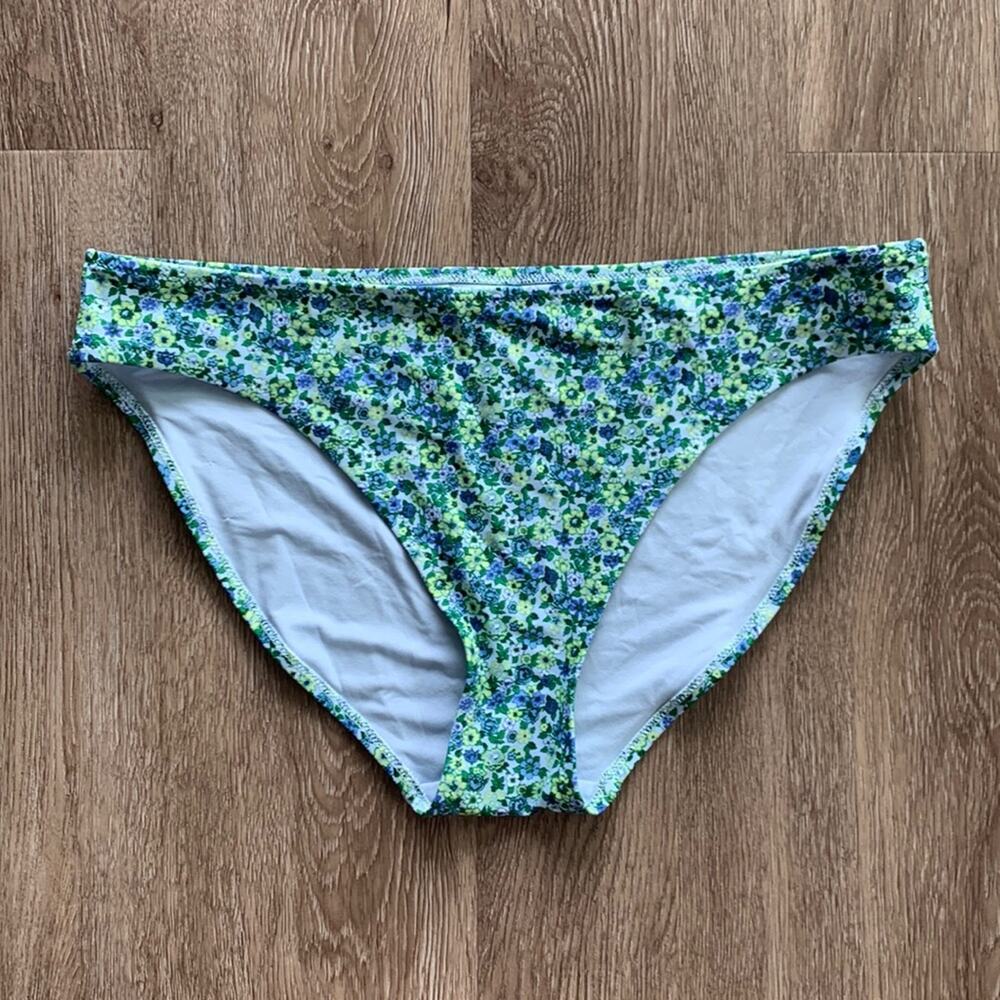 Aerie Low Rise Bikini Bottom Green Floral‎ Size Large Full Coverage